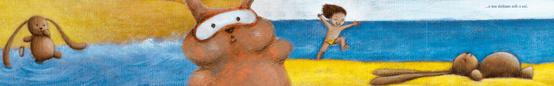 banner tito e o mar crianca correndo na praia atras do coelho deitado