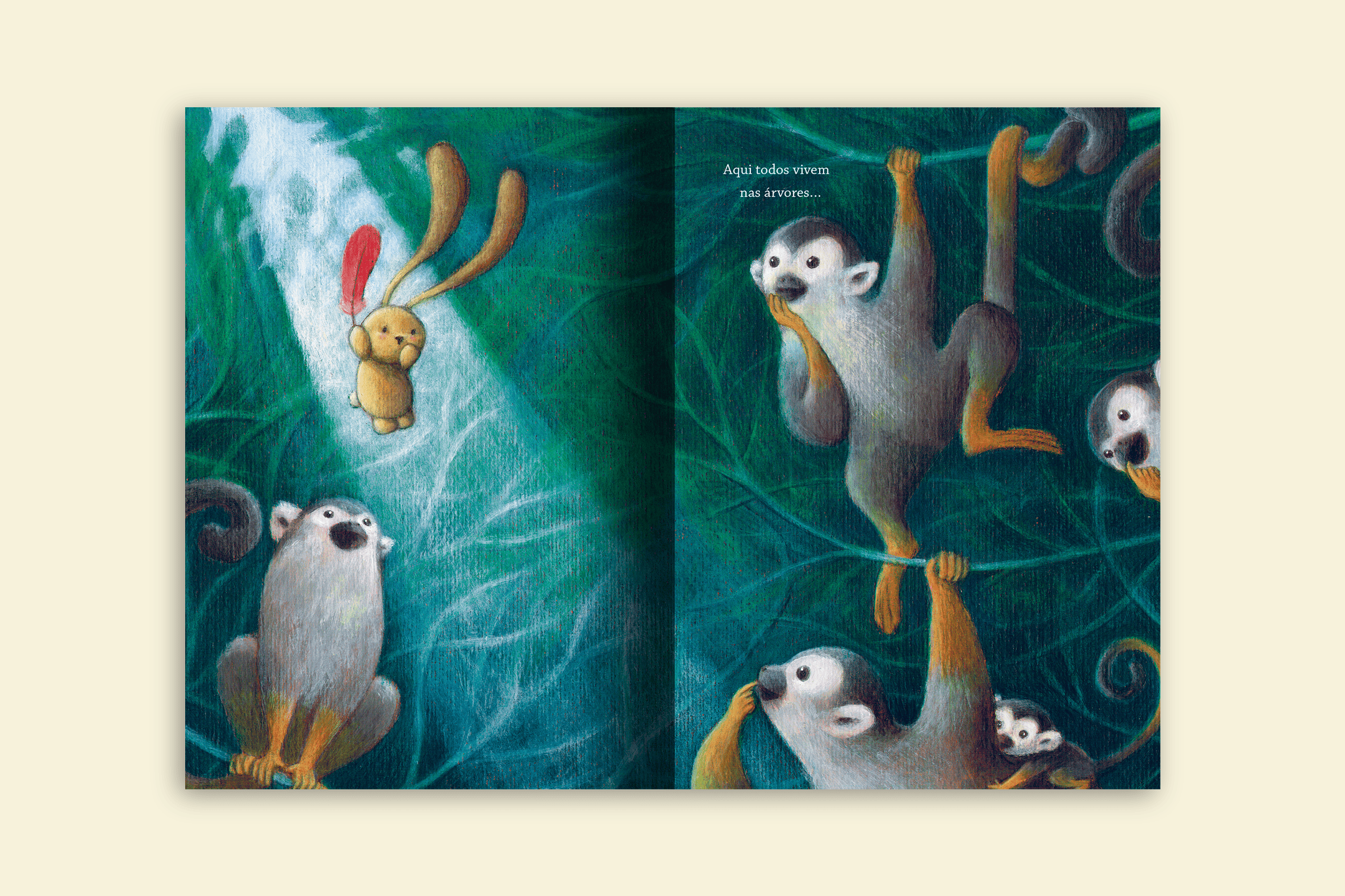 tito e a amazonia coelhinho olhando macaquinhos morando nas arvores editora via ludica