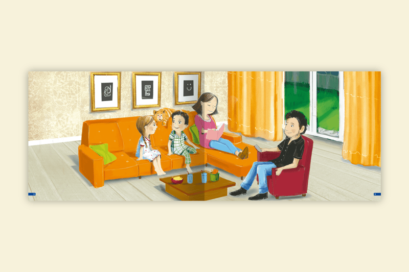 terremoto criancas sala familia sofa gato paisagem janelas editora via ludica