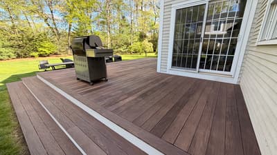 Two-Tiered Deck Staining in Longmeadow, MA - exterior painting Springfield MA