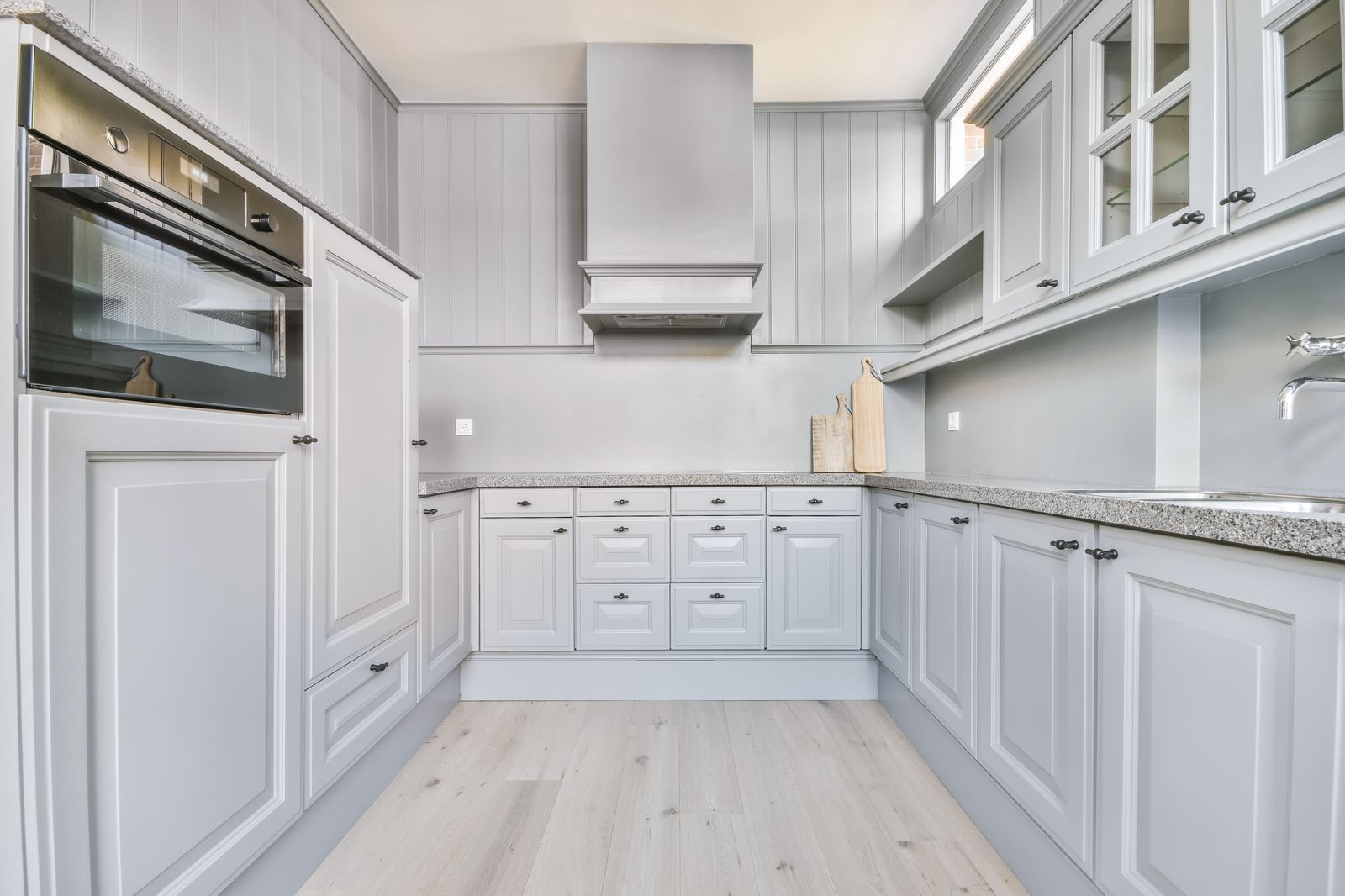 Freshly refinished kitchen cabinets painted by SL Painting in Western Massachusetts