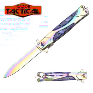 Razor Tactical RAINBOW Stiletto Style Quick Assist knife with Blue Pearl Handle (RT-7113BL)