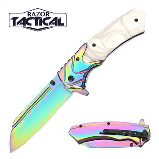 Razor Tactical Rainbow Blade Spring Assist knife with White Pearl Handle (RT-7116PE)