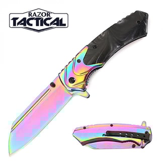 Razor Tactical Rainbow Blade Spring Assist knife with Black Pearl Handle (RT-7116BK)