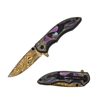Razor Tactical Eagle Spring Assist Knife Gold Titanium Blade with Pattern (RT-7119EG)