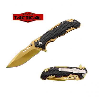 Razor Tactical Honey Comb / Gold Blade Assisted Knife with ABS Handle (RT-7090GD)