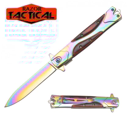 Razor Tactical RAINBOW Stiletto Quick Assist Knife with Black Handle (RT-7113BK)