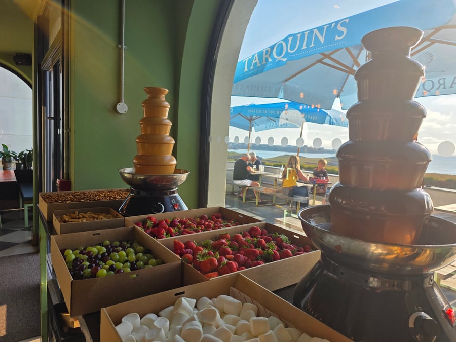 Chocolate fountain at a Salt Wind Catering event in Cornwall