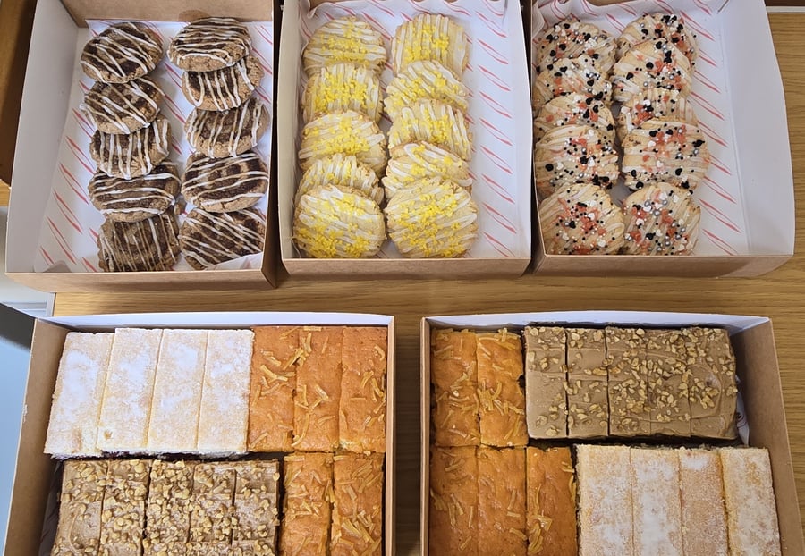 Boxes of biscuits and tray bakes from the Salt Wind kitchen