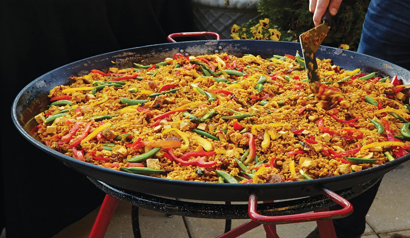 Giant paella pan catering at a Cornwall event