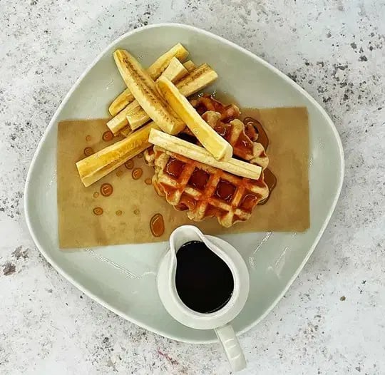 American Style Waffles served with Banana & Maple Syrup by Salt Wind Catering — image 2