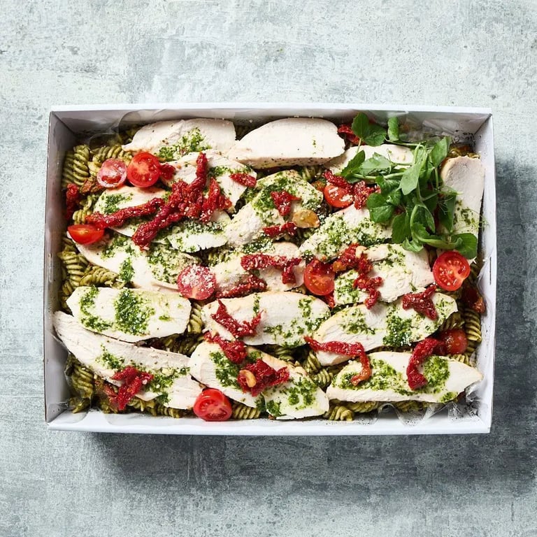 Chicken Pesto Pasta & Tomato Salad