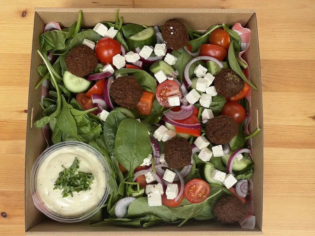Greek Style Falafel & Feta Cheese Salad with Yoghurt Dressing — Salt Wind Catering