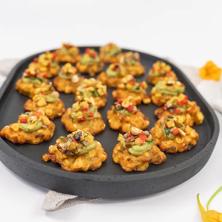 Sweetcorn Fritters with Avocado — Salt Wind Catering