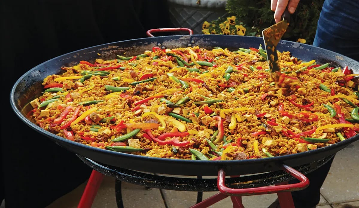 Giant paella pan catering at a Cornwall event