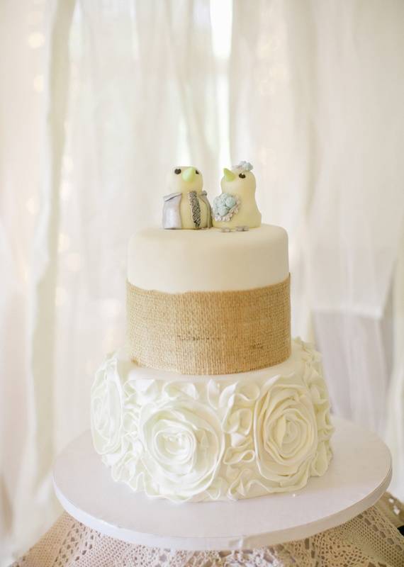 Rustic Bird-Topped Wedding Cake