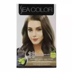 Sea Color 2in1 Box Color Cream For Permanent Glossy And Shiny Colors- 6.11 Intense Ash Dark Blonde