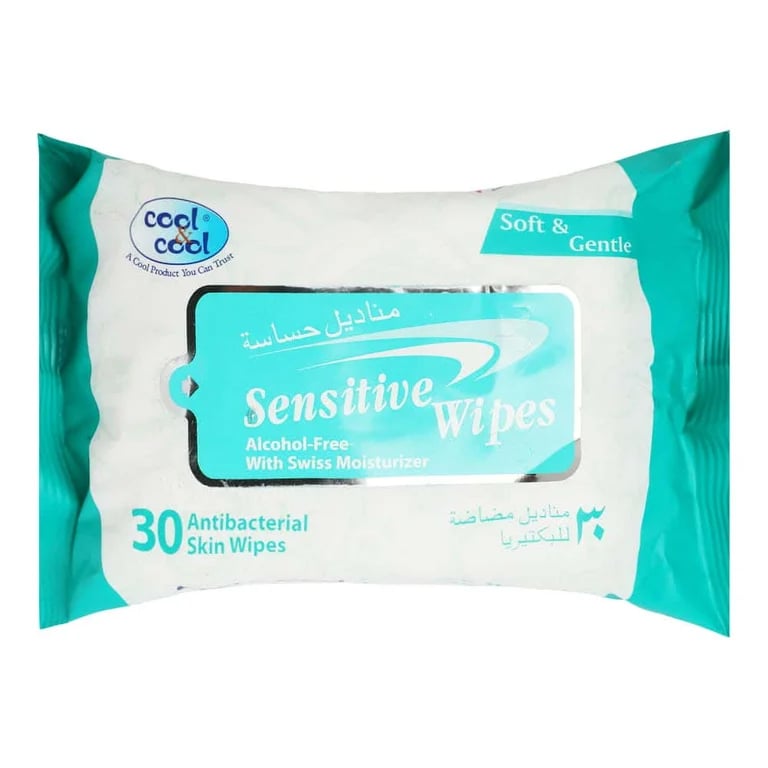 Cool & Cool Antibacterial Skin Sensitive Wipes - 30 Pieces