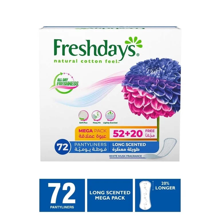 Freshdays Daily Panty Liners Long Scented Mega Pack - 52 + 20 Pads