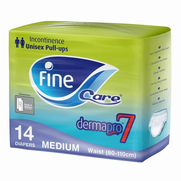 Fine Care Incontinence Adults Unisex Pull-Ups - Medium, Waist 80-110 cm, 14 Counts