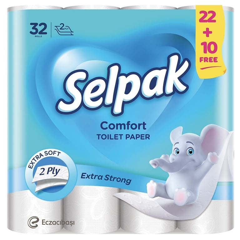 Selpak Comfort Toilet Paper 2 Ply - 22 + 10 Rolls