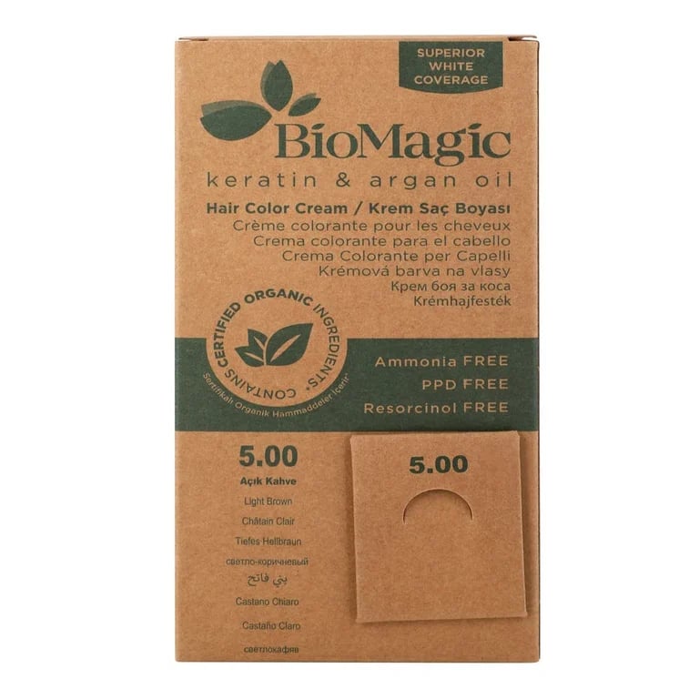 Biomagic Kertin & Argan Oil Permanent Light Brown Hair Color Dye Cream, 60 ml
