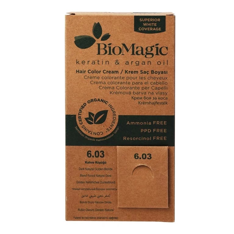 Biomagic Keratin & Argan Oil 6/03 Dark Nat Golden Blonde Hair Color Cream - 60 ml