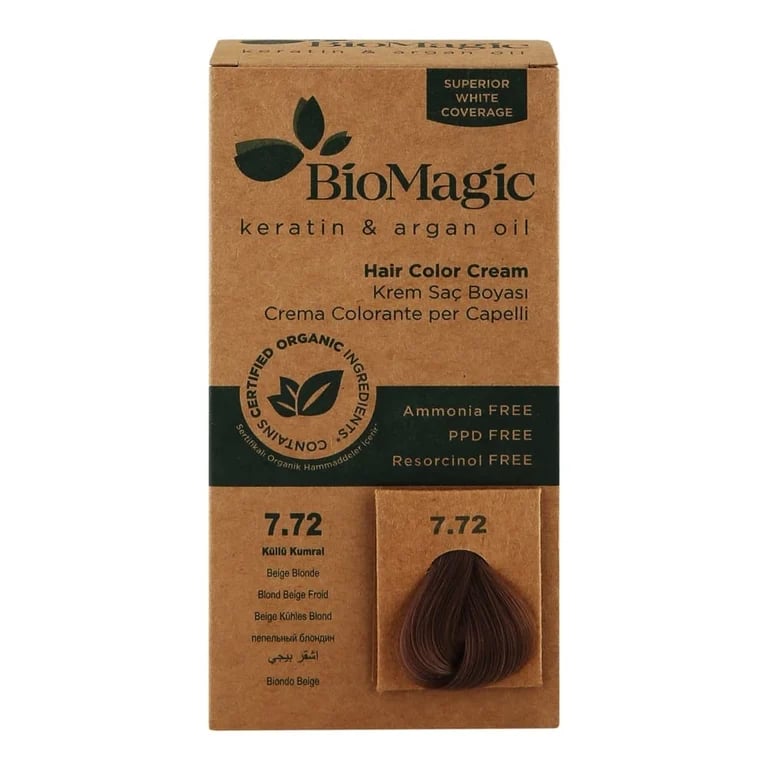 Biomagic Keratin & Argan Oil Permanent Hair Color Cream Set - 7/72 Beige Blonde