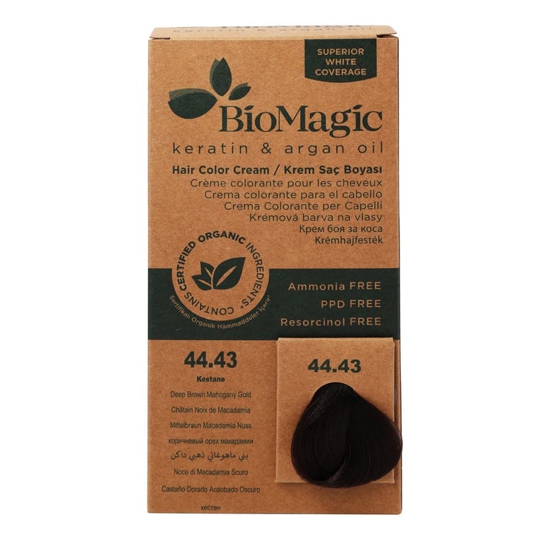 Biomagic Keratin & Argan Oil 4/43 Deep Brown M Gold Hair Color Cream - 60 ml