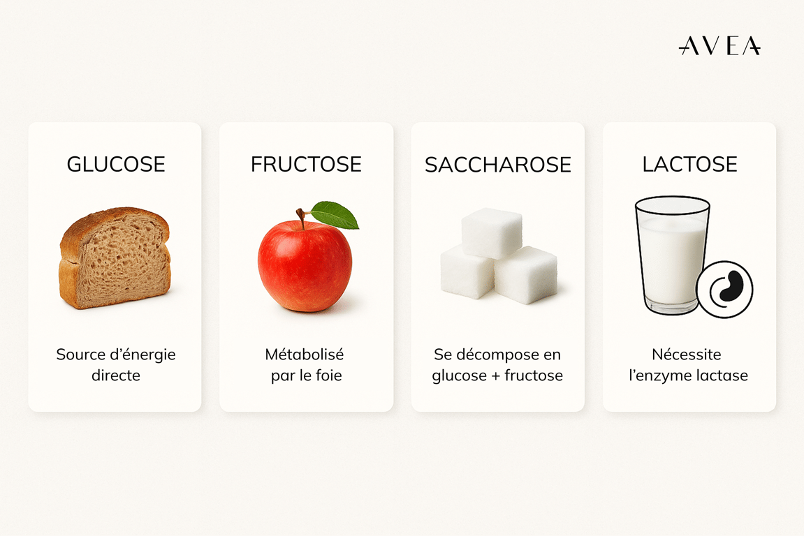 Quelle est la différence entre le glucose, le fructose, le lactose et le saccharose