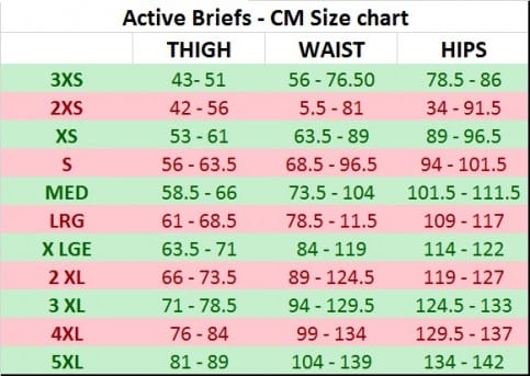 Active Brief Size Chart