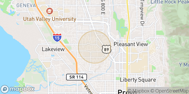 Approximate map area near Provo