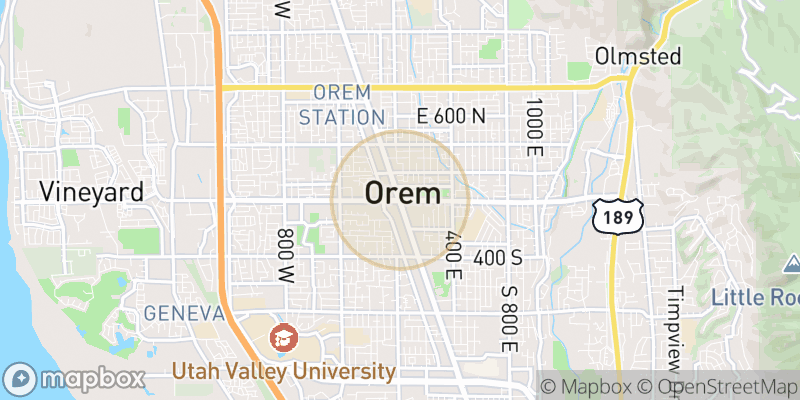 Approximate map area near Orem