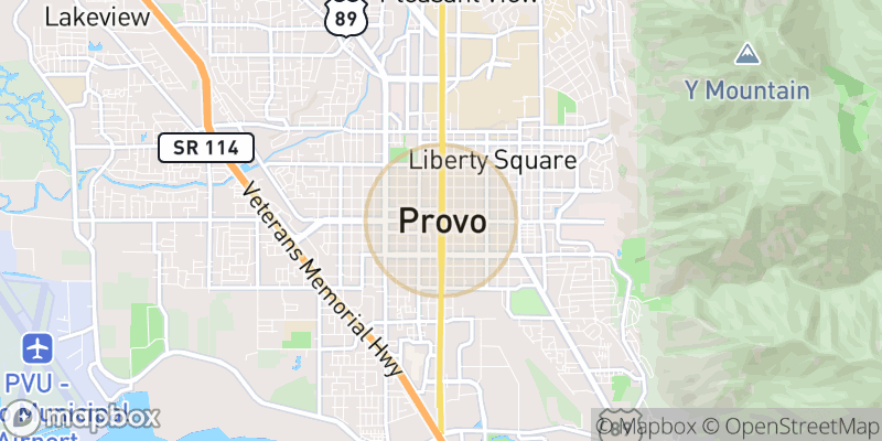 Approximate map area near Provo