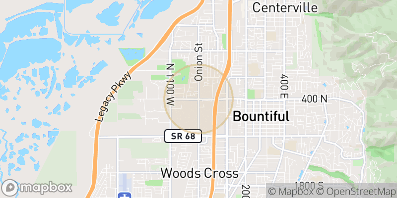 Approximate map area near West Bountiful
