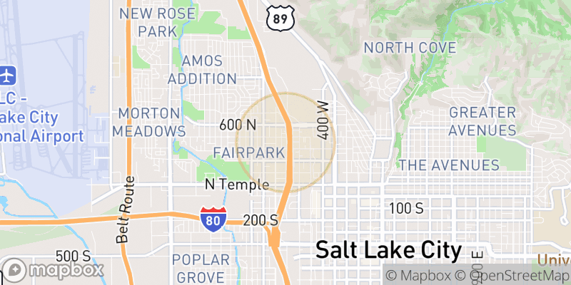 Approximate map area near Salt Lake City