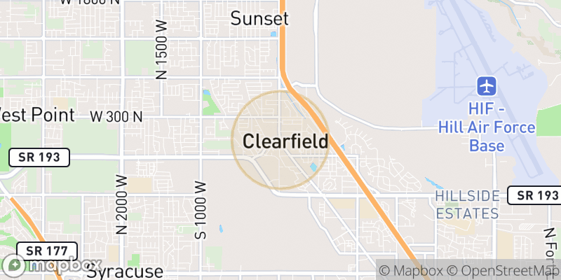 Approximate map area near Clearfield