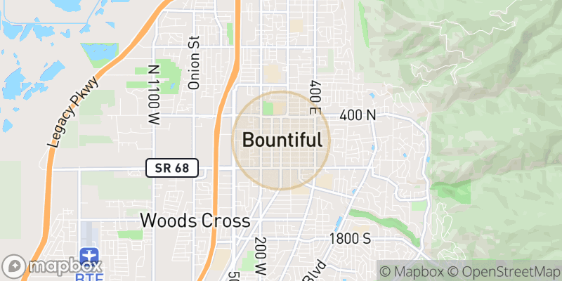 Approximate map area near Bountiful