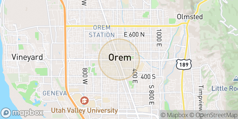 Approximate map area near Orem