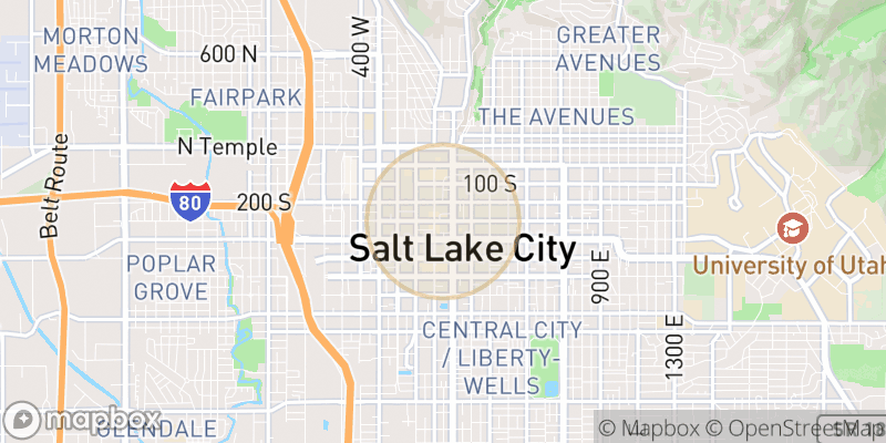 Approximate map area near Salt Lake City
