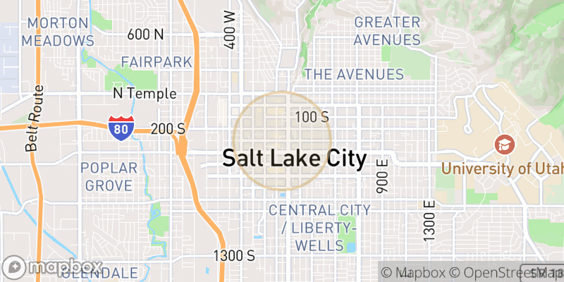 Approximate map area near Salt Lake City
