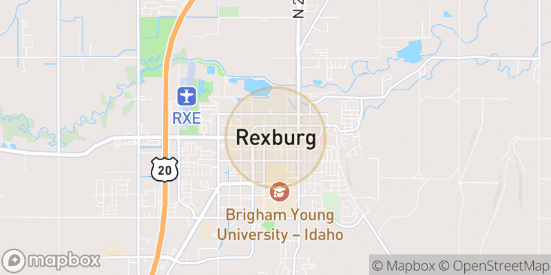 Approximate map area near Rexburg