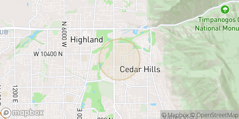 Approximate map area near Cedar Hills