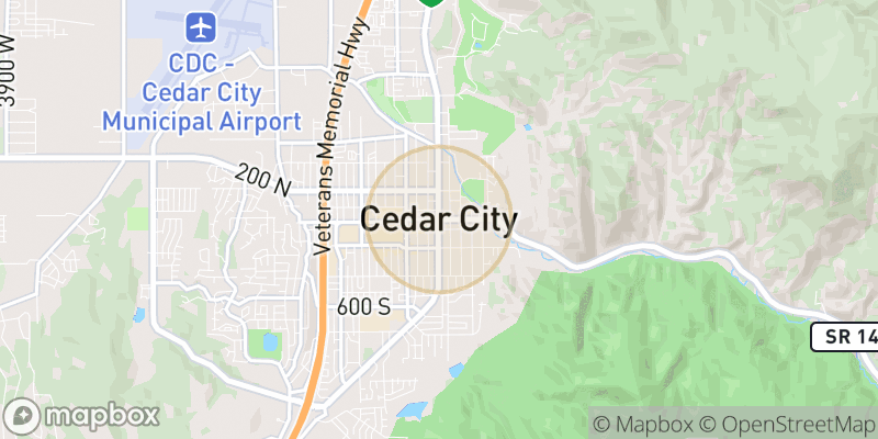 Approximate map area near Cedar City
