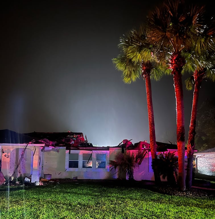 A roofless house in Palm Coast's B Section, damaged by this morning's tornado. (FCSO)