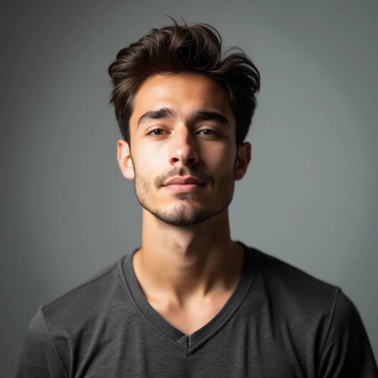 Schauspielerin posiert für ein Casting-Foto mit neutralem Hintergrund