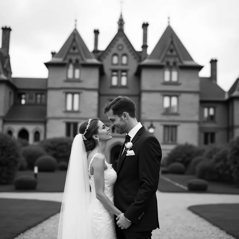 Elegantes Hochzeitsfoto in einem romantischen Garten