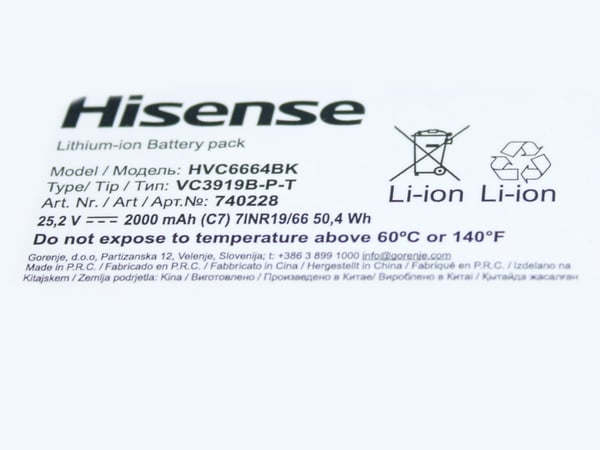 Battery Hvc6664Bk Ass'Y Bk 25.5V 2000Mah