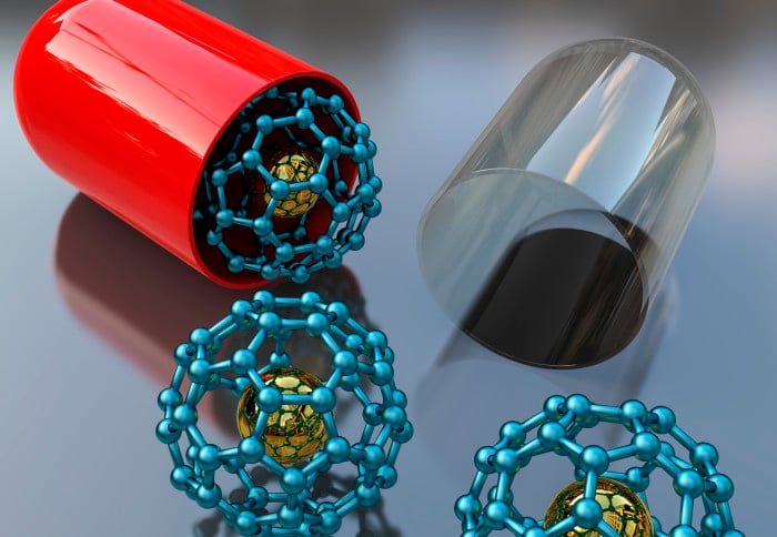 Close-up of a capsule with nanoparticle structures