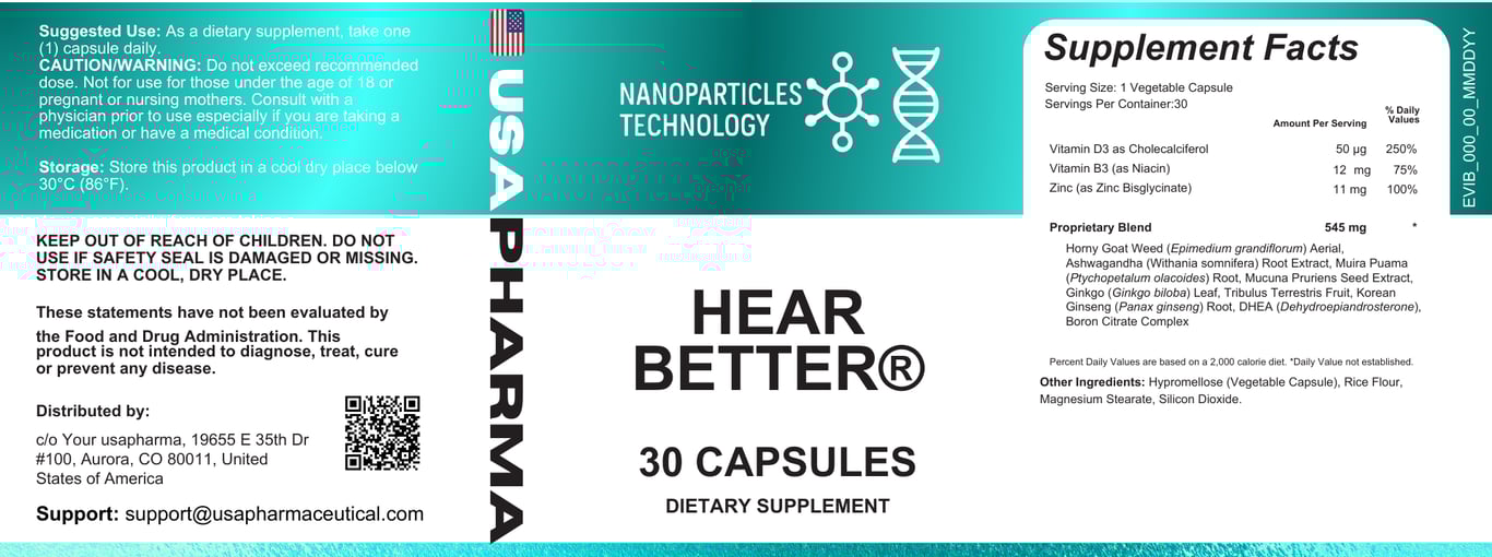 HEARBETTER® Supplement Label